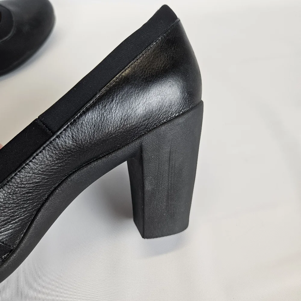 Clarks Black Leather Block Heel Pumps